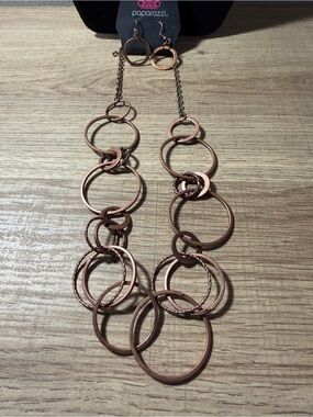 paparazzi Copper-Tone Layered Ring Necklace with Matching Earrings